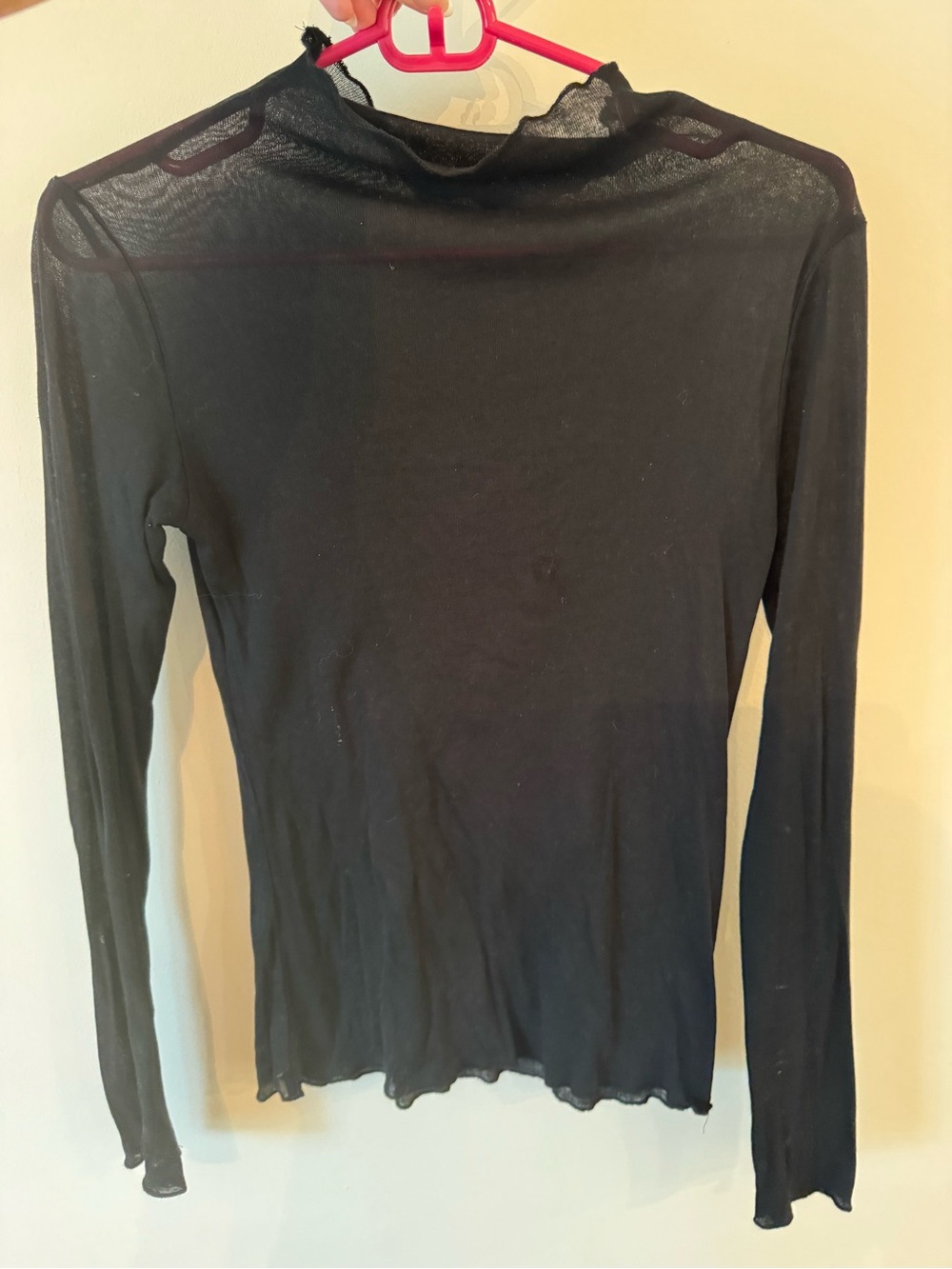 Zara Black Sheer Long Sleeve Mock Neck Top